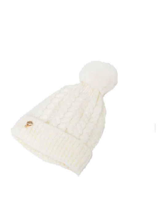 CP-07 Pom Pom Beanie Frauen Beanie mit Strickmuster in Weiß Farbe CP07