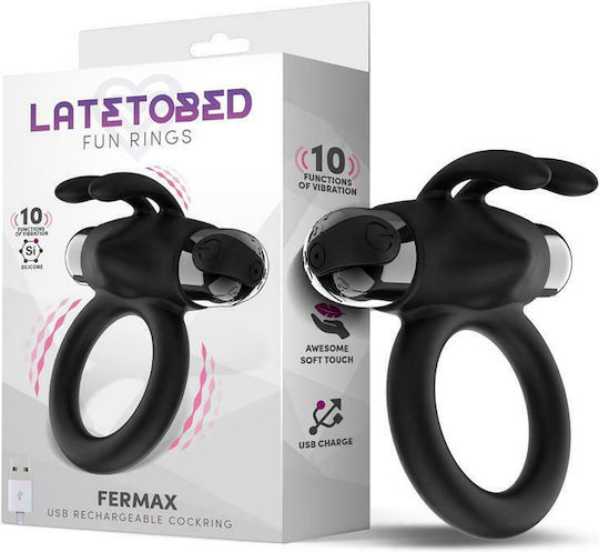 LateToBed Fermax Δονούμενο Δαχτυλίδι Πέους Σιλικόνης Μαύρο LT-691