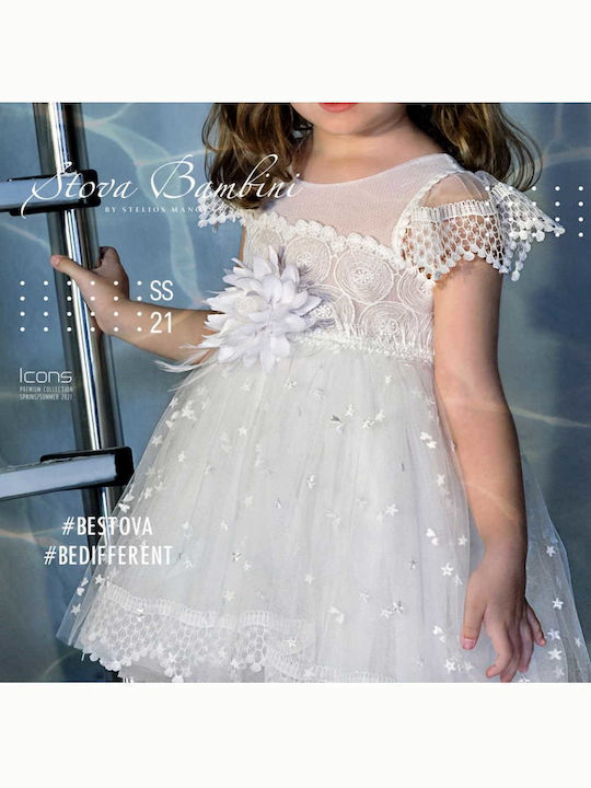 Stova Bambini White Baptism Clothing Set with Hair Accessories & Dress made of Tulle 2pcs