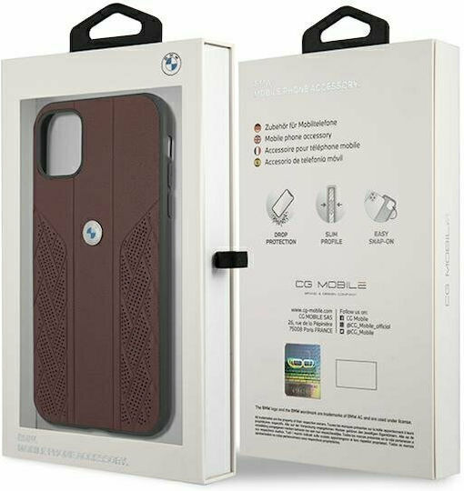 BMW Leather Curve Perforate Задна корица Кожа / Пластмаса Червен (iPhone 11)