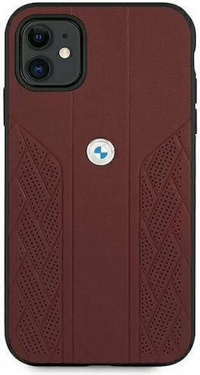 BMW Leather Curve Perforate Задна корица Кожа / Пластмаса Червен (iPhone 11)