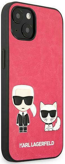 Karl Lagerfeld Ikonik Karl & Choupette Back Cover Synthetic Leather Fuchsia (iPhone 13 mini)