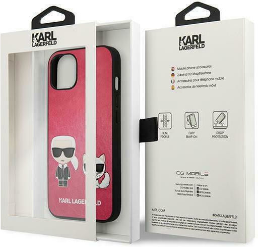 Karl Lagerfeld Ikonik Karl & Choupette Back Cover Synthetic Leather Fuchsia (iPhone 13 mini)