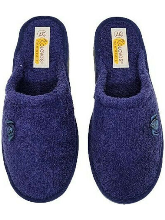 Frottee Winter Damen Hausschuhe Marineblau