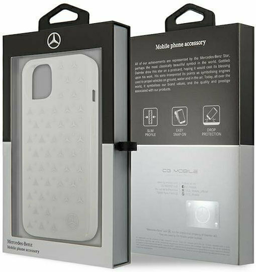 Mercedes-Benz Silver Stars Pattern Umschlag Rückseite Kunststoff Weiß (iPhone 13 Mini)