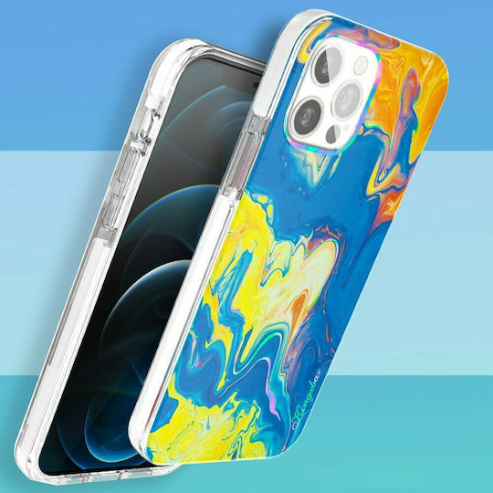 Kingxbar Watercolor Series Back Cover Silicone Yellow/Blue (iPhone 12 / 12 Pro)