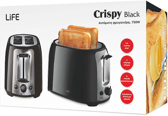Life Crispy Φρυγανιέρα 2 Θέσεων 750W Μαύρη