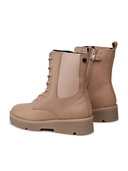 Adrar Leather Kids Boots with Laces Beige