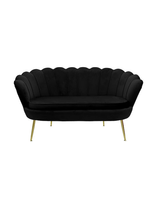 Daimon Two-Seater Couch Velvet Black Velvet-Black Metal 134x70x77cm