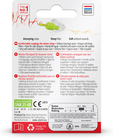 Alpine Sleep Soft Ωτοασπίδες Σιλικόνης σε Πράσινο Χρώμα 111.21.155 2τμχ