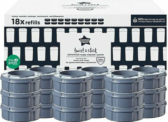 Tommee Tippee Twist and Click Replacement Bags for Bin White 18 Pieces