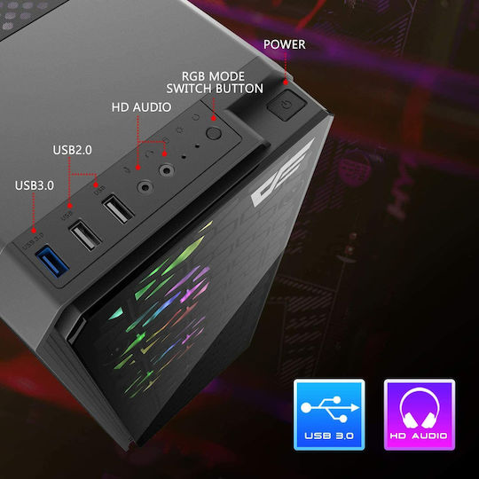 Darkflash Water Square 5 Gaming Midi-Turm Computergehäuse mit Seitenfenster Schwarz