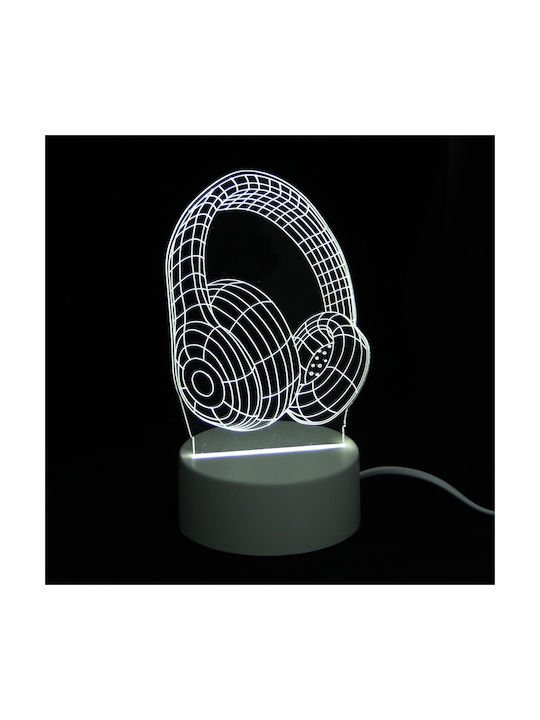 Headphones Διακοσμητικό Φωτιστικό 3D Illusion LED σε Λευκό Χρώμα