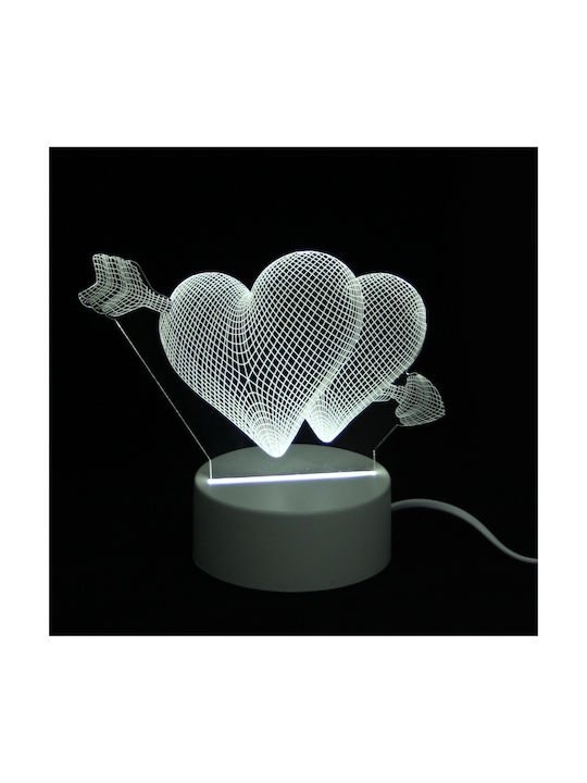 Two Hearts and Arrow Decorative Lamp 3D Illusion LED White