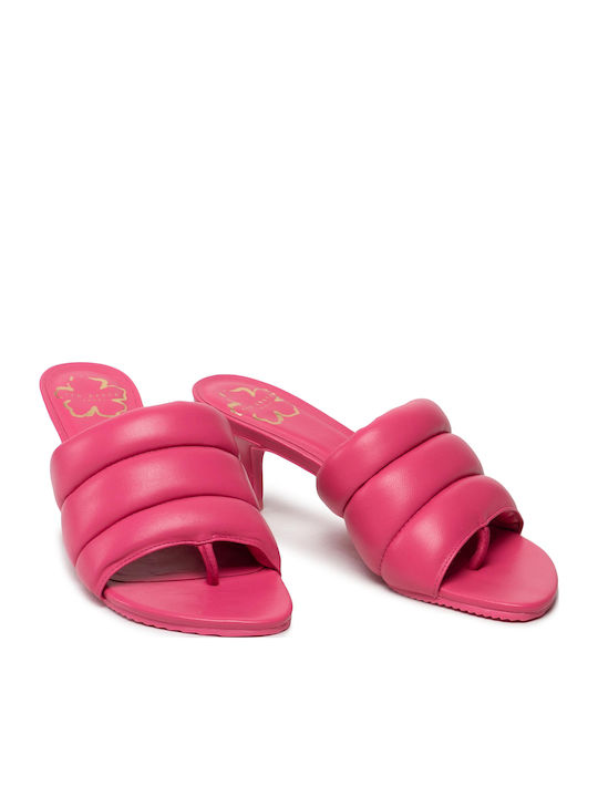 Lyna 257021 Δερμάτινα Mules με Λεπτό Ψηλό Τακούνι σε Φούξια Χρώμα