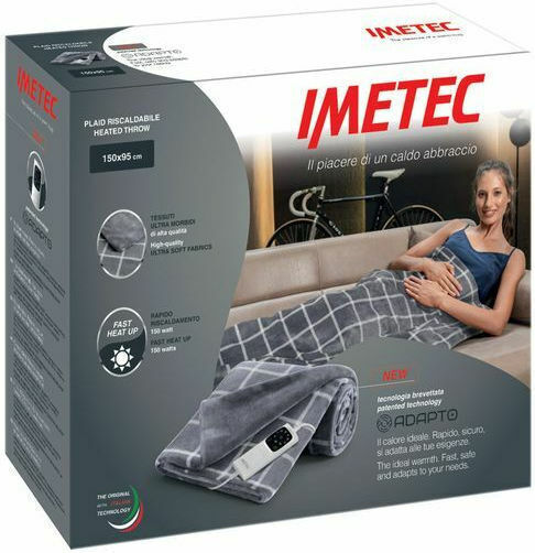 Imetec Adapto Velvet Squares Μονή Ηλεκτρική Κουβέρτα Πλενόμενη με Χρονοδιακόπτη Γκρι 150W 95x150εκ.