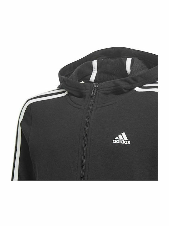 Kinder-Sweatshirt Strickjacke mit Kapuze und Taschen Schwarze Essentials 3-Stripes