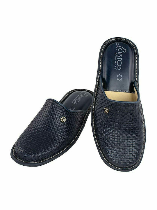 Castor Anatomic Anatomic Leather Women's Slippers In Navy Blue Colour