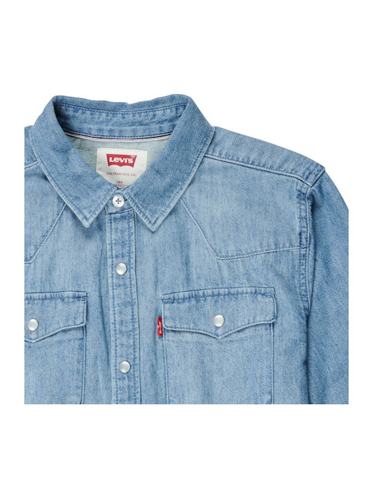 Kids One Color Shirt Long Sleeve Denim Blue Barstow Western