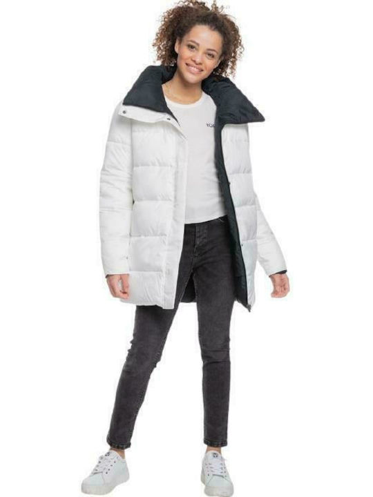 Women's Long Puffer Jacket Double Sided for Winter White