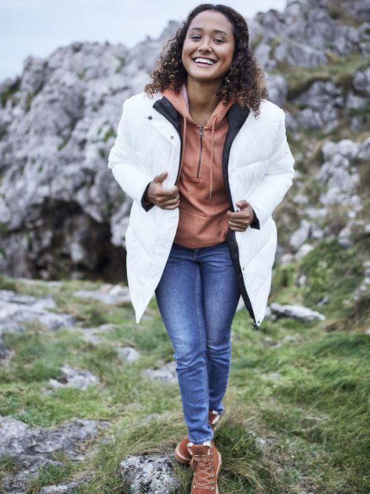 Women's Long Puffer Jacket Double Sided for Winter White