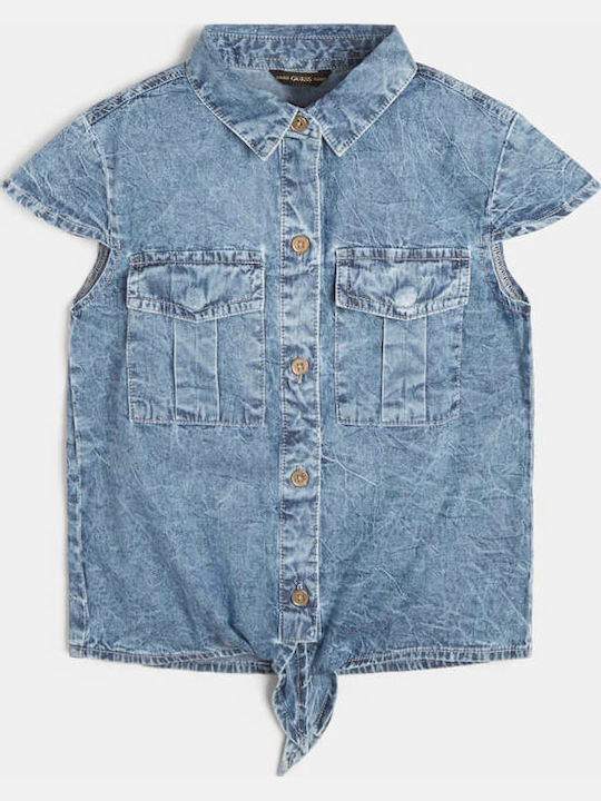 Kids One Color Shirt Sleeveless Denim Blue