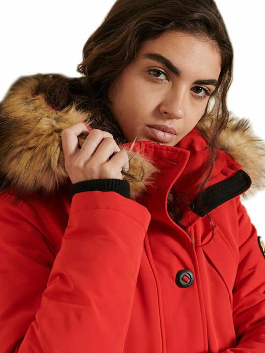 Everest Women's Long Parka Jacket for Winter with Hood Red
