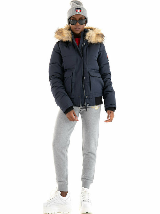 Everest Women's Short Puffer Jacket for Winter with Hood Navy Blue