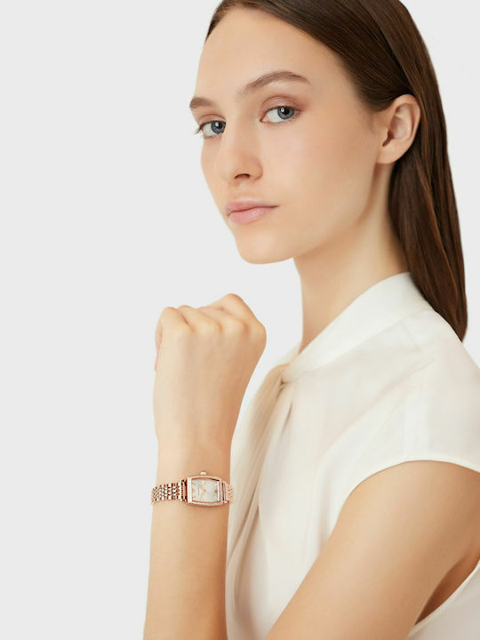 Emporio Armani Gianni T-bar Womens Watch 26mm Battery With Pink Gold Stainless Steel Bracelet
