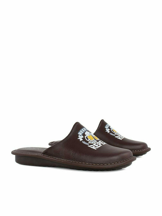 Castor Anatomic Men's Leather Printed Slippers Brown