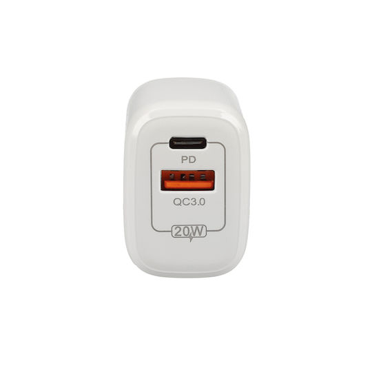 Lamtech Φορτιστής Χωρίς Καλώδιο με Θύρα USB-A και Θύρα USB-C 20W Power Delivery / Quick Charge 3.0 Λευκός (LAM023527)