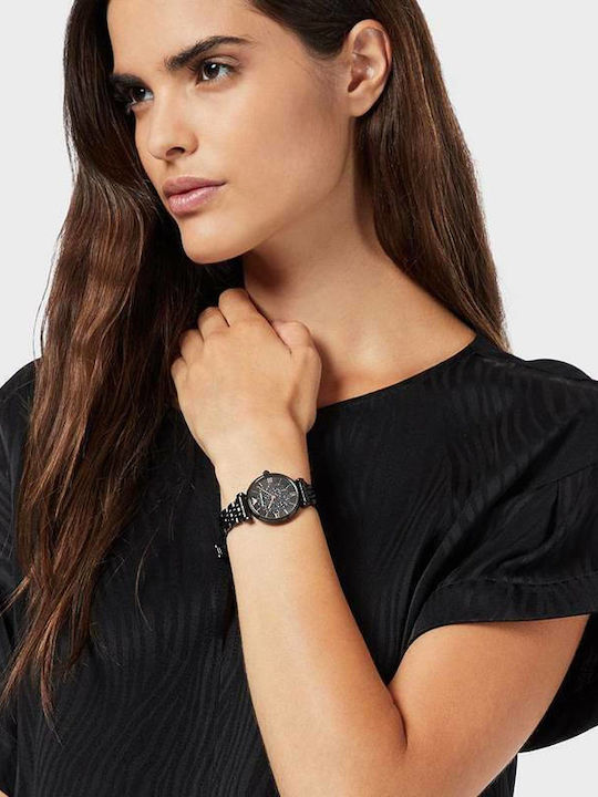 Emporio Armani Gianni T-Bar Crystals Γυναικείο Ρολόι 32mm Μπαταρίας με Μαύρο Μεταλλικό Μπρασελέ
