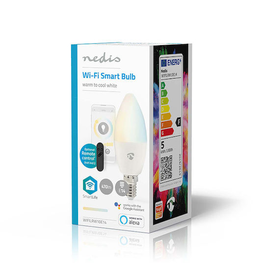Nedis Smart Lampe LED 4.9W für Fassung E14 Einstellbar Weiß 470lm Dimmbar