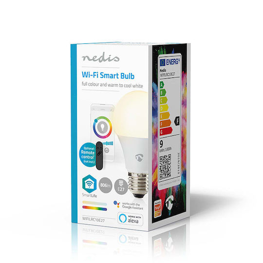 Nedis Smart Λάμπα LED 9W για Ντουί E27 και Σχήμα A60 RGBW 806lm Dimmable