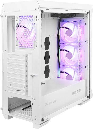 Genesis Irid 505 ARGB Gaming Midi-Turm Computergehäuse mit Seitenfenster Weiß