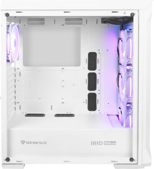 Genesis Irid 505 ARGB Gaming Midi-Turm Computergehäuse mit Seitenfenster Weiß