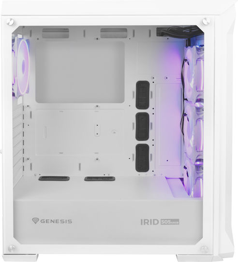 Genesis Irid 505 ARGB Gaming Midi-Turm Computergehäuse mit Seitenfenster Weiß