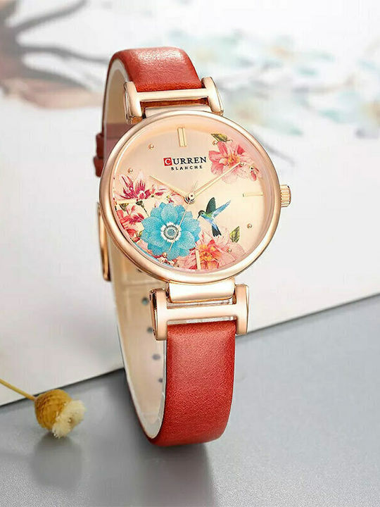 Curren Women's Watch with Red Leather Strap