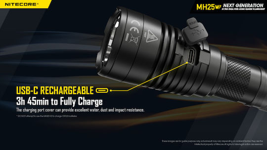NiteCore Rechargeable Flashlight LED IP68 with Maximum Brightness 1300lm MH25V2 1 × 18650, 2 × CR123, 2 × RCR123 Black