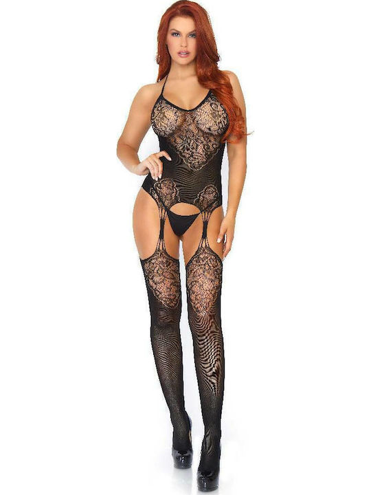 Leg Avenue Jacquard Net Suspender Bodystocking Sexy Bodystockings Mesh Black