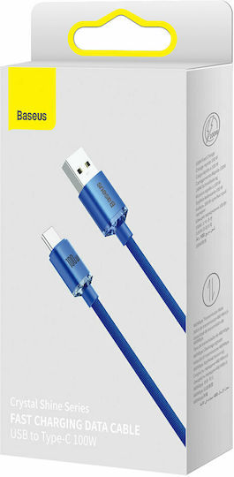 Baseus Crystal Shine Geflochtenes USB 2.0 Kabel USB-C männlich - USB-A 100W PD Blau 2m CAJY000503