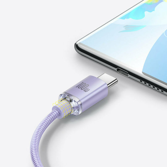 Baseus Crystal Shine Geflochtenes USB 2.0 Kabel USB-C männlich - USB-A 100W PD Lila 1,2m CAJY000405