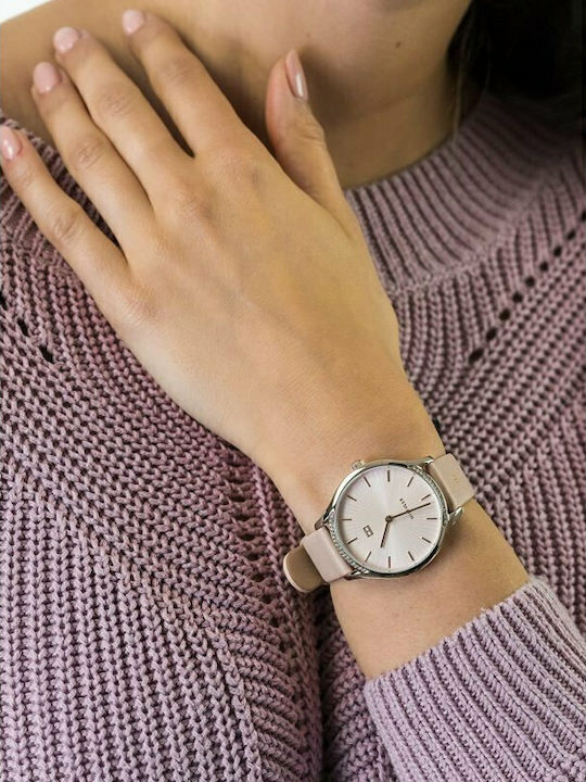 Tommy Hilfiger Γυναικείο Ρολόι 36mm Μπαταρίας με Ροζ Δερμάτινο Λουράκι