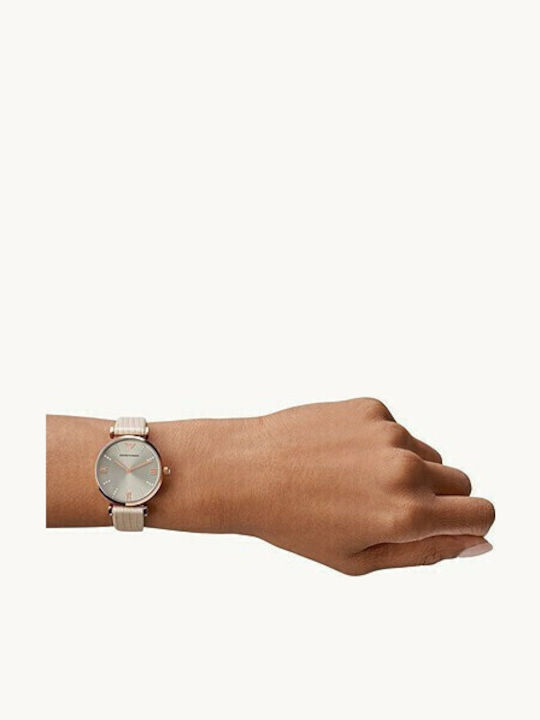 Emporio Armani Classic Women's Watch with Beige Leather Strap