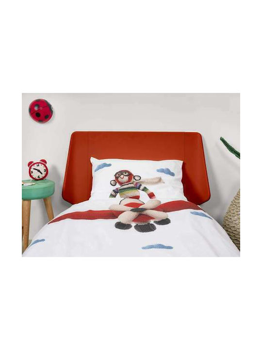 Snurk Airplane Monkey Παιδική Παπλωματοθήκη Μονή Λευκή 160x220εκ.