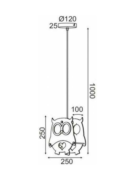 Aca Kids Wooden Single Ceiling Light E27 Owl Orange 40W