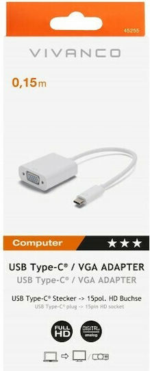 Vivanco Convertor USB-C masculin în VGA feminin Alb 1buc 45255