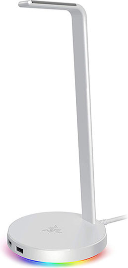 Razer Base Station V2 Chroma Desktop Headphone Stand with LED Lighting, Sound Card and USB Port Mercury White