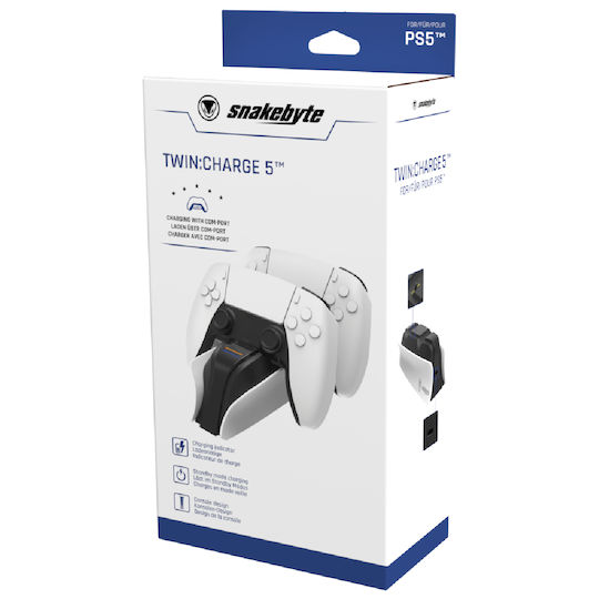 Snakebyte Twin:Charge 5 Βάση για 2 χειριστήρια PS5 με φωτισμό LED Λευκή SB916168