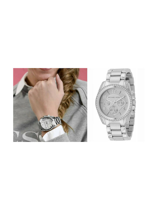 Michael Kors Blair Watch Chronograph with Silver Metal Bracelet